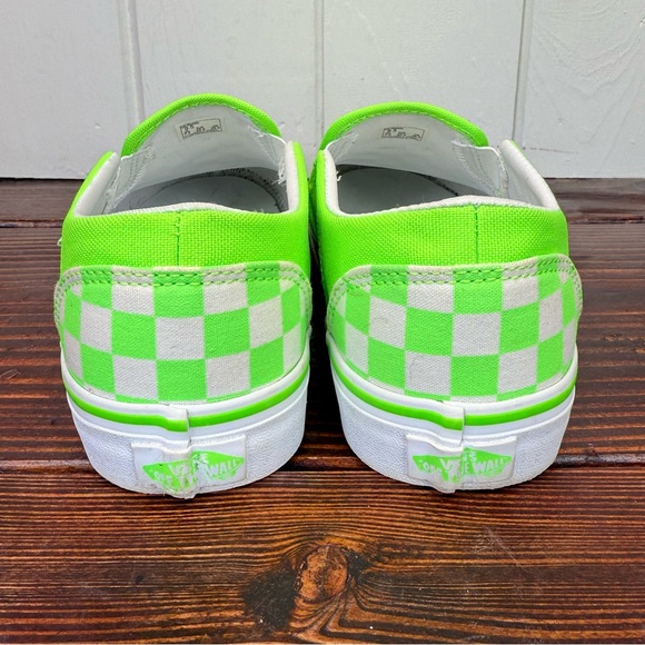 VANS Neon Green / White Checkerboard Slip On Sneakers - Picture 6 of 8